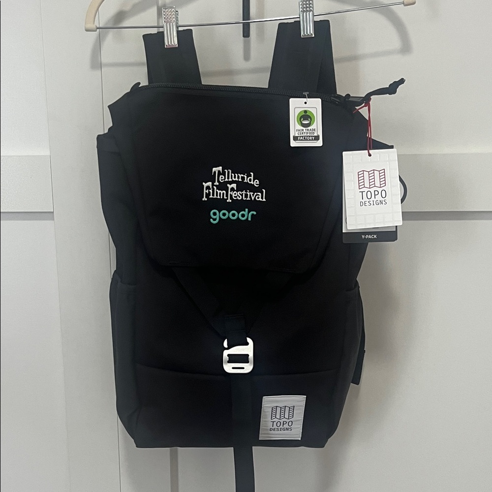 Topo Designs Black Y-Pack Backpack with Telluride Film Festival & goodr Logos